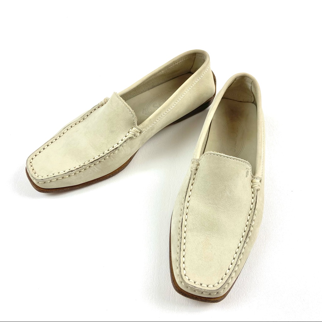 Tods Mens Cream Leather Loafers 36 1/2